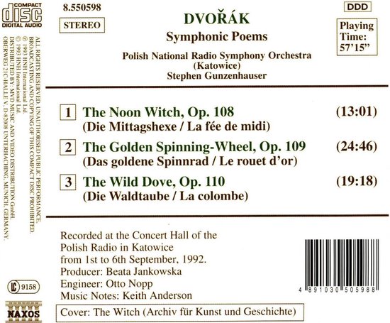 Dvorak: Symphonic Poems, The Noon Witch, The Wild Dove