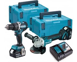 Makita DLX2179TJ1 18V LXT 2 delige Brushless DGA504 Haakse slijper + DHP484 (Klop)boormachine set met 2 x 5.0Ah accu's