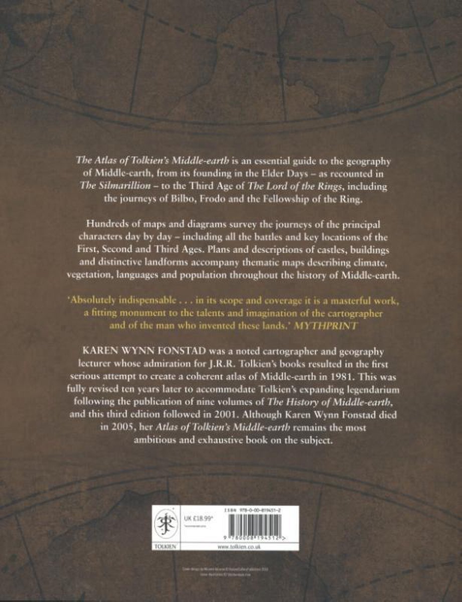 ISBN Atlas of Tolkien’s Middle-earth, Fantaisie, Anglais, 224 pages - back cover