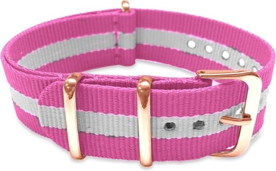 Max Watch Strap 5 NTS012 Nato Watch Strap - Ø18 mm - Rose clair / Wit / Rose