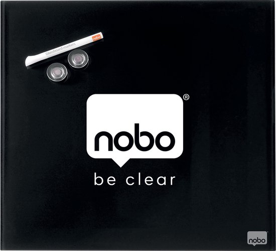Nobo Magnetische Glasbord Tegel - Inclusief Whiteboard Marker en Magneten - 450x450mm - Klein (Retailverpakking) - Zwart - Nobo