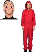 Verkleed overall Papel rood voor dames maat M - Salvador Dali masker