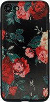 Luxe Bloemen Flower Cover | iPhone 7 | iPhone 8 | Siliconen TPU | Soft case cover | Rood - Zwart hoesje