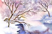 DP® Diamond Painting pakket volwassenen - Afbeelding: Aquarel winternatuur - 60 x 90 cm volledige bedekking, vierkante steentjes - 100% Nederlandse productie! - Cat.: Winter