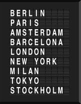 Wereldsteden poster | reizen | reisposter | zwart / wit | vertrekbord luchthaven - A3