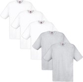 5 Fruit of the Loom Original T-shirts 100% katoen wit en grijs XL