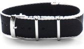 Premium Seat Belt Black White - Nato strap 20mm - Horlogeband Zwart Wit + Luxe pouch