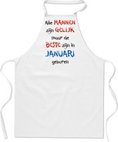 Mijncadeautje - keukenschort - wit - Alle mannen zijn gelijk - januari
