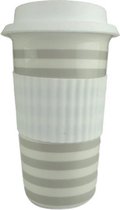 Reisbeker met candy stripes ELIZE - Grijs / Wit - Ø10 x H16cm