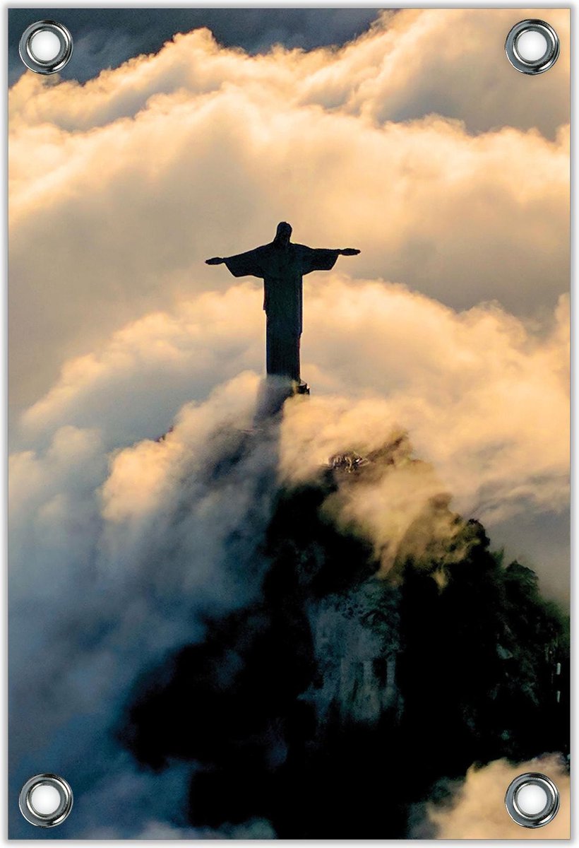 Tuinposter – Jezus Standbeeld in Rio de Janeiro– 40x60cm Foto op Tuinposter (wanddecoratie voor buiten en binnen) - KuijsFotoprint