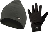 Sporthandschoenen Touchscreen zwart L/XL + Sportmuts Antraciet one size | Voetbal / Hockey / Wandelen / Fietsen / Hardlopen | Unisex Senior | Combideal
