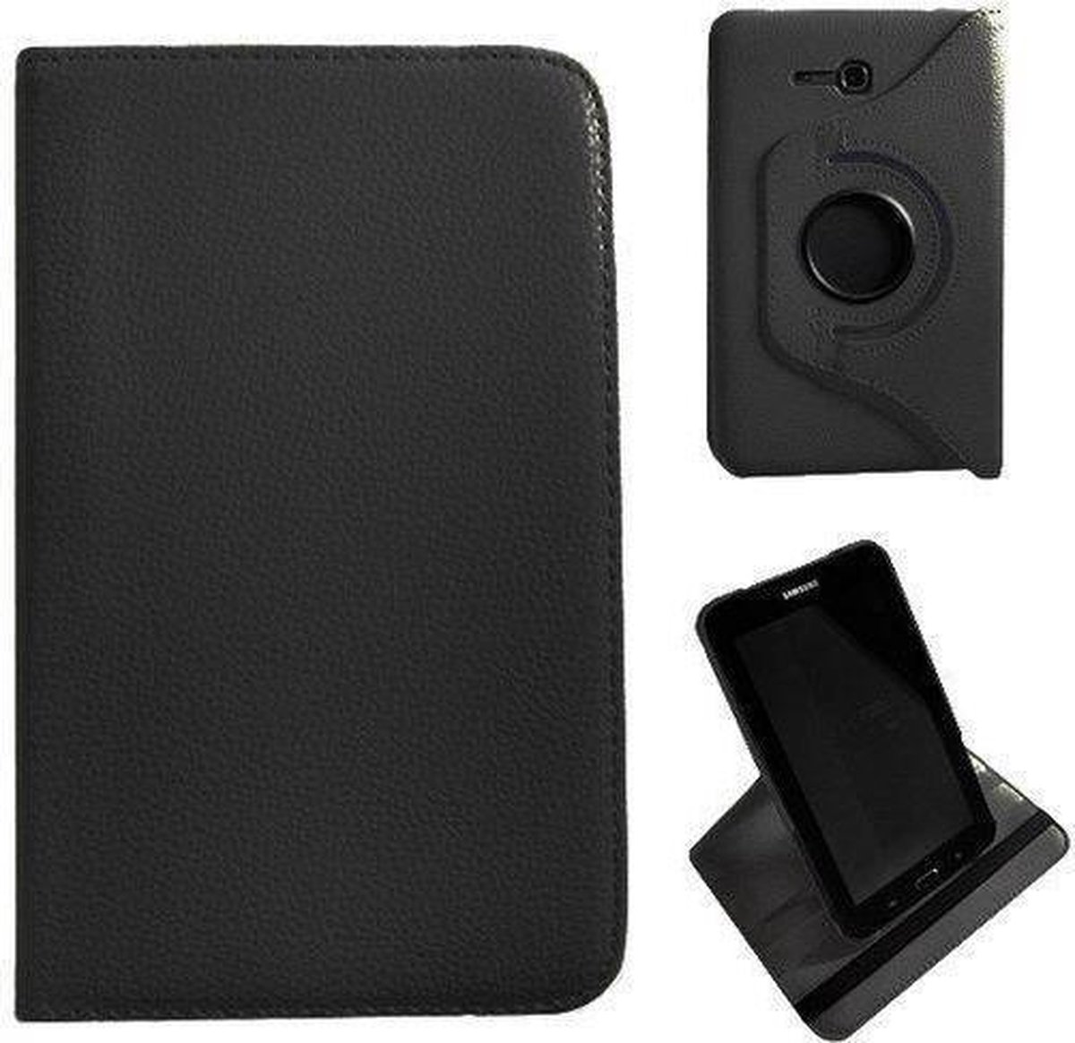 Samsung Galaxy Tab 3 T110 7 Inch Leather 360 Degree Rotating Case Black Zwart