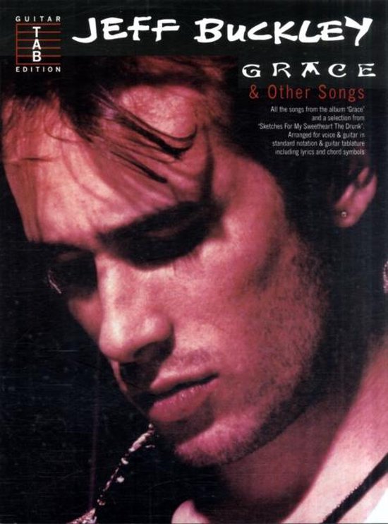 Boek "Jeff Buckley Grace & Other Songs" met close-up van Jeff Buckley.