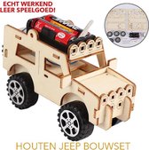 Houten jeepmodel voor montage. Werkt op batterijen (niet inbegrepen) Echt werkend.. Houten model, jeep / SUV - Educatief speelgoed dat creativiteit stimuleert.