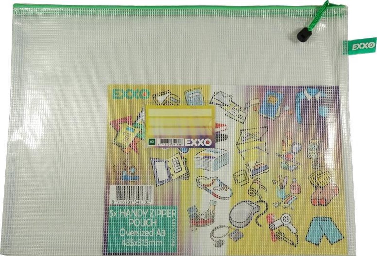 EXXO-HFP #34113 - A3 Opbergtas Handy; Multi-Purpose; Rits Groen; 2 pak