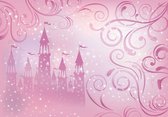 Fotobehang Prinsessen Kasteel XXL – kinderkamer – posterbehang - 368 x 254 cm – roze – bloemen