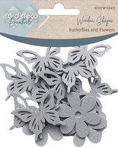 Card Deco Essentials - Formes en bois - Papillons et fleurs - Gris clair