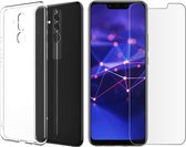 Huawei Mate 20 Lite Hoesje Transparant  TPU Siliconen Soft Case + 2X Tempered Glass Screenprotector