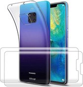 Huawei Mate 20 Pro Hoesje Transparant  TPU Siliconen Soft Case + 2X Tempered Glass Screenprotector