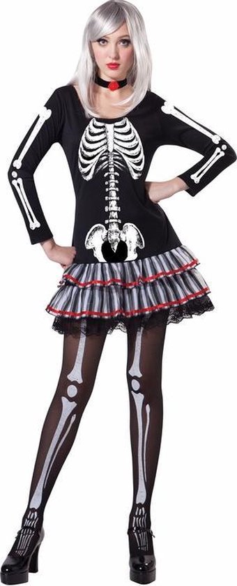 Mos Festival zondag Halloween - Skelet verkleed kostuum voor dames - Skelet rokje, shirt met  lange mouwen... | bol.com