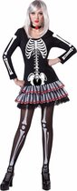 Halloween - Skelet verkleed kostuum voor dames - Skelet rokje, shirt met lange mouwen en panty