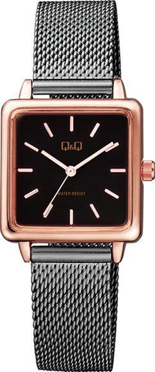 QQ vierkant dames horloge Rosé-zwart kleurig QB51J402
