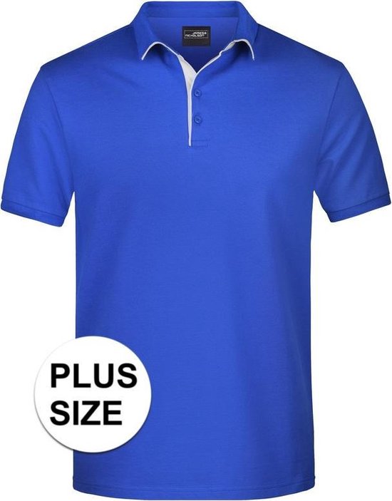 Grote maten polo shirt Golf Pro premium blauw/wit voor heren - Blauwe plus size herenkleding - Werk/zakelijke polo t-shirts 3XL