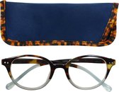 Lilly&June Leesbril Licht Blauw Transparant en Havana +1.75 - Met Bijpassend Etui