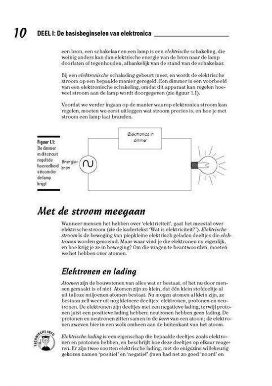 Pagina met een diagram van een simpele elektrische schakeling, met tekst over elektriciteit.