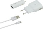 Ksix - Charge pack - Oplader. autolader en lightning-USB-Kabel - Wit