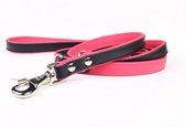 Dog's Companion - Politielijn / Trainingslijn Verstelbare leren riem (soft/duo) Lengte: 220cm (20 mm), Kleur: Zwart / Roze
