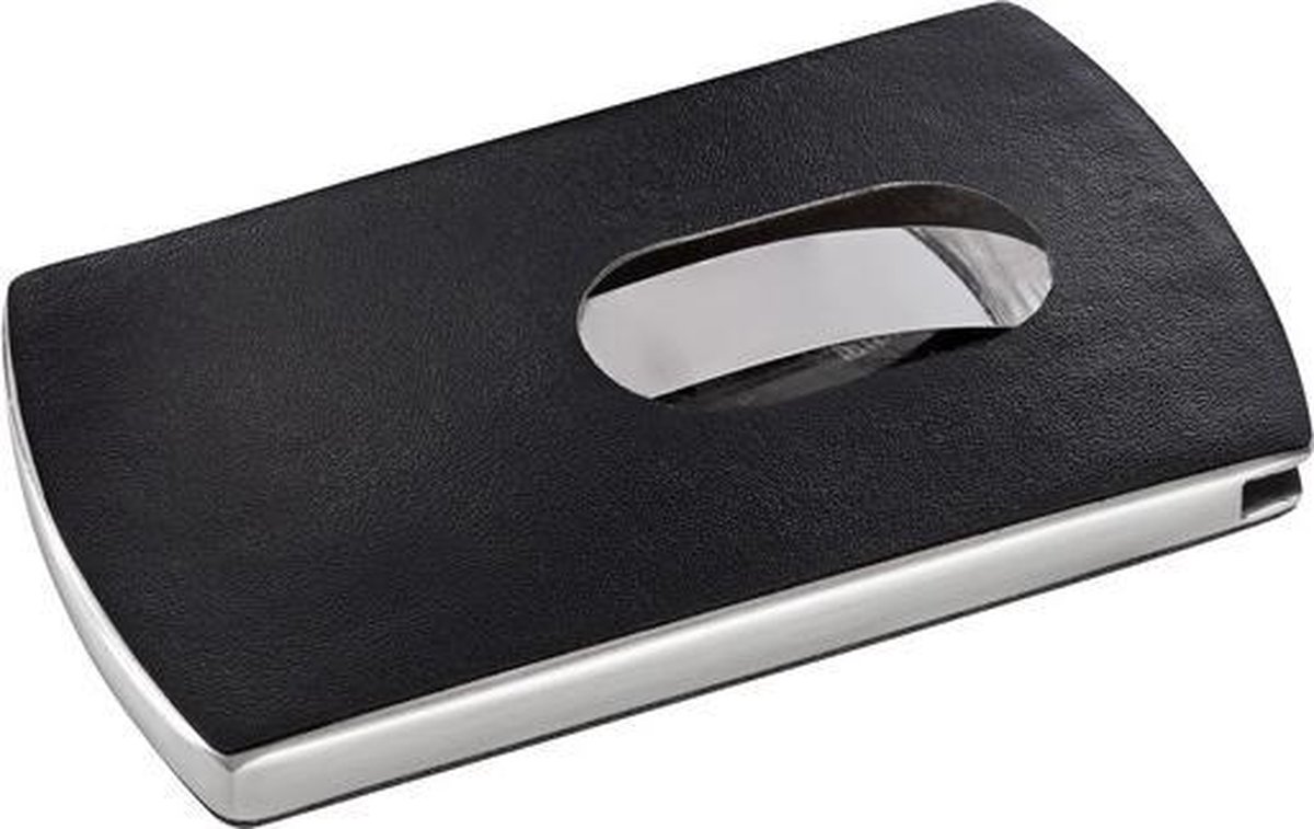 Sigel visitekaartjes Snap - RVS/leder - voor 12 kaartjes - zwart/zilver - SI-VZ121