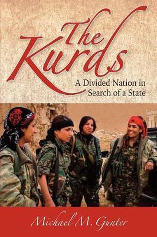 Boekomslag van 'The Kurds: A Divided Nation in Search of a State' met vier vrouwen in militaire kleding.
