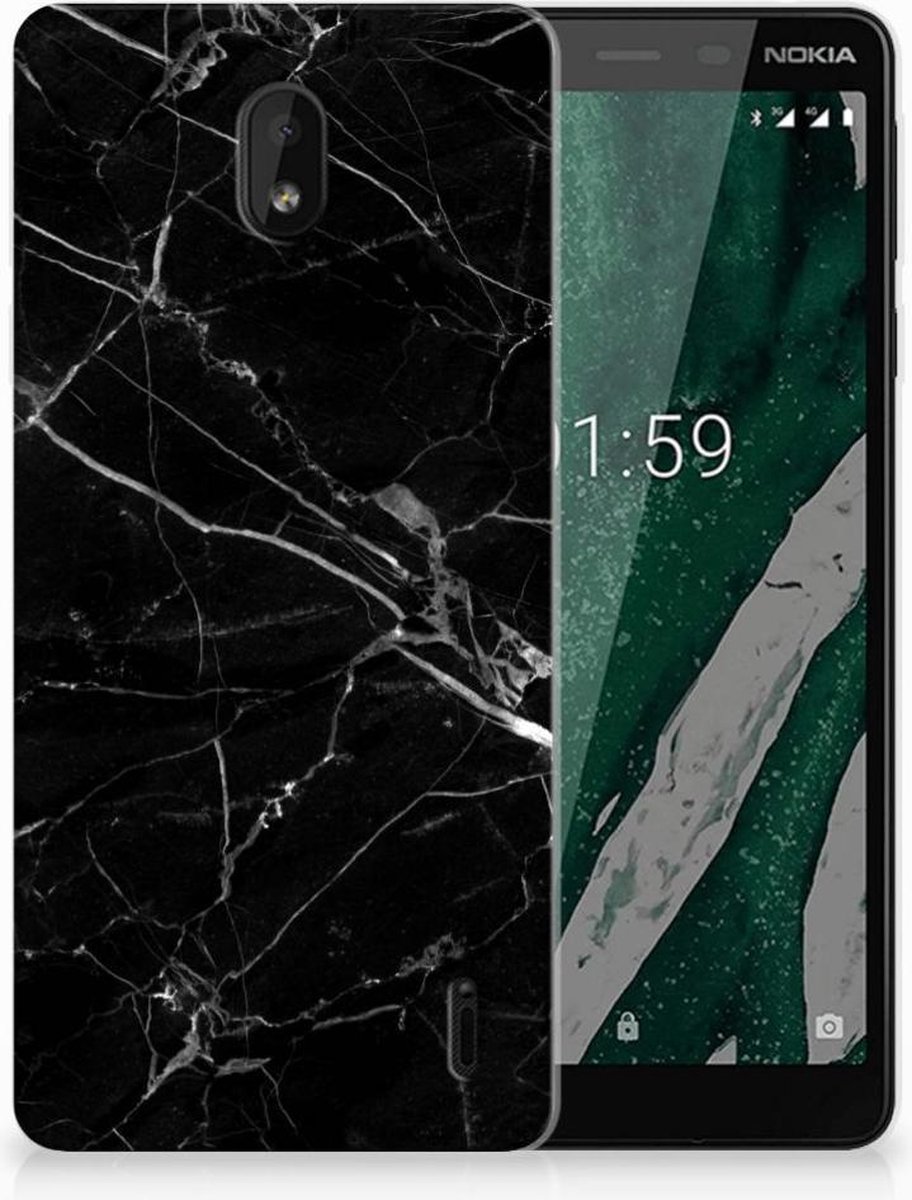 Nokia 1 Plus TPU Siliconen Hoesje Marmer Zwart - Origineel Cadeau Vader