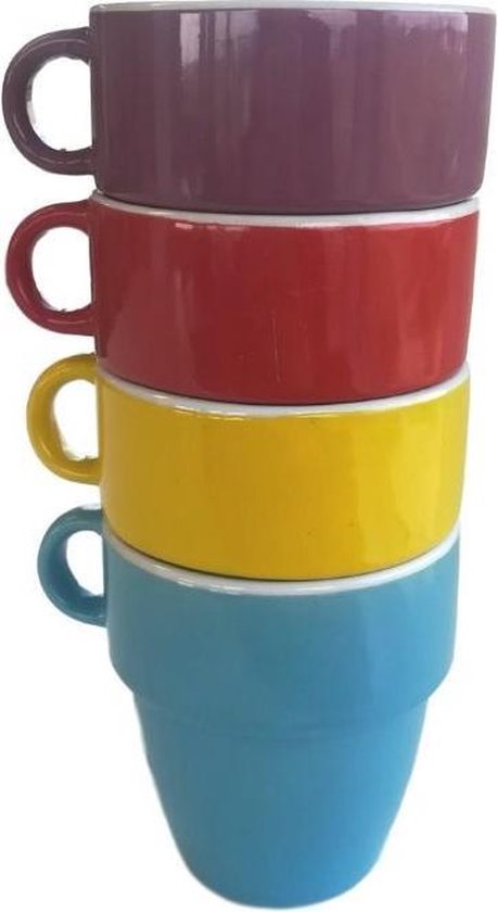 Koffiekopjes gekleurd - 4 stuks - Koffie kopjes - Mokken - Stapelbaar -  Keramiek | bol.com