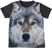 Donkergrijs t-shirt met wolf voor kinderen 128 (8-9 jaar)