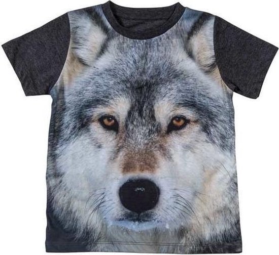 Donkergrijs t-shirt met wolf voor kinderen jaar)