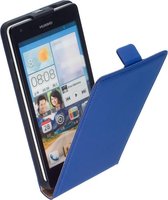 LELYCASE Lederen Flip Case Cover Cover Huawei Ascend G740 Blauw
