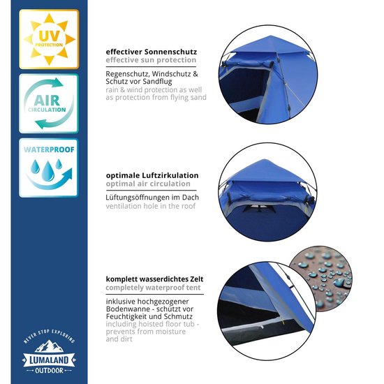 Lumaland Koepeltent Quick Up System Outdoor - Blauw - 3 Persoons van Lumaland — afbeelding 3