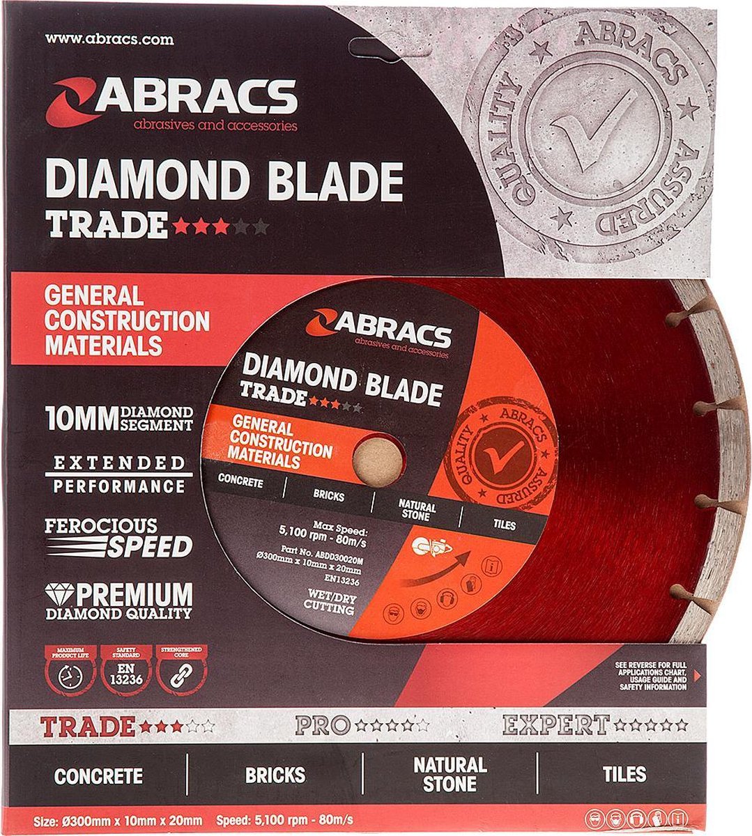 Diamantschijf diameter 300mm, asgat 20mm, voor universeel gebruik motordoorslijper en bandenzaag