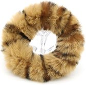 Fluffy scrunchie/haarwokkel met dierenprint, bruin