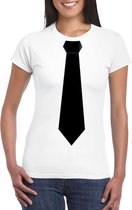 Wit t-shirt met zwarte stropdas dames S