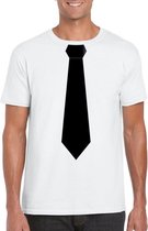 Wit t-shirt met zwarte stropdas heren M