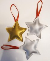 Toetie & Zo Handgemaakte Set SkaiLeren Hangers Goud Zilver Ster, kerstmis, kersthanger, kerstbal