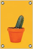 Tuinposter –Cactus op Gele Achtergrond – 80x120cm Foto op Tuinposter (wanddecoratie voor buiten en binnen)