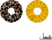 Jumalu scrunchie velvet haarwokkel haarelastiekjes - panterprint en oker geel - 2 stuks