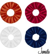 Jumalu scrunchie velvet haarwokkel haarelastiekjes - oranje, rood, wit en blauw - 4 stuks