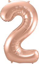 Folieballon - Cijfer - 2 - Rosé goud - 86cm - Zonder vulling