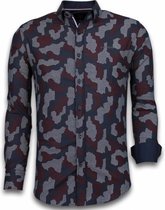 Italiaanse Overhemden - Slim Fit Overhemd - Blouse Dotted Camouflage Pattern - Zwart