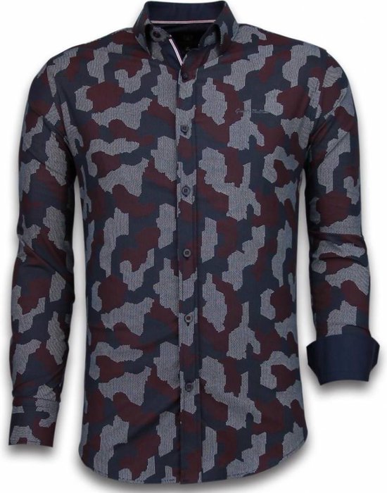 Tony Backer chemises italiennes - chemise coupe slim - chemisier motif camouflage à pois - chemises décontractées noires hommes chemise taille M